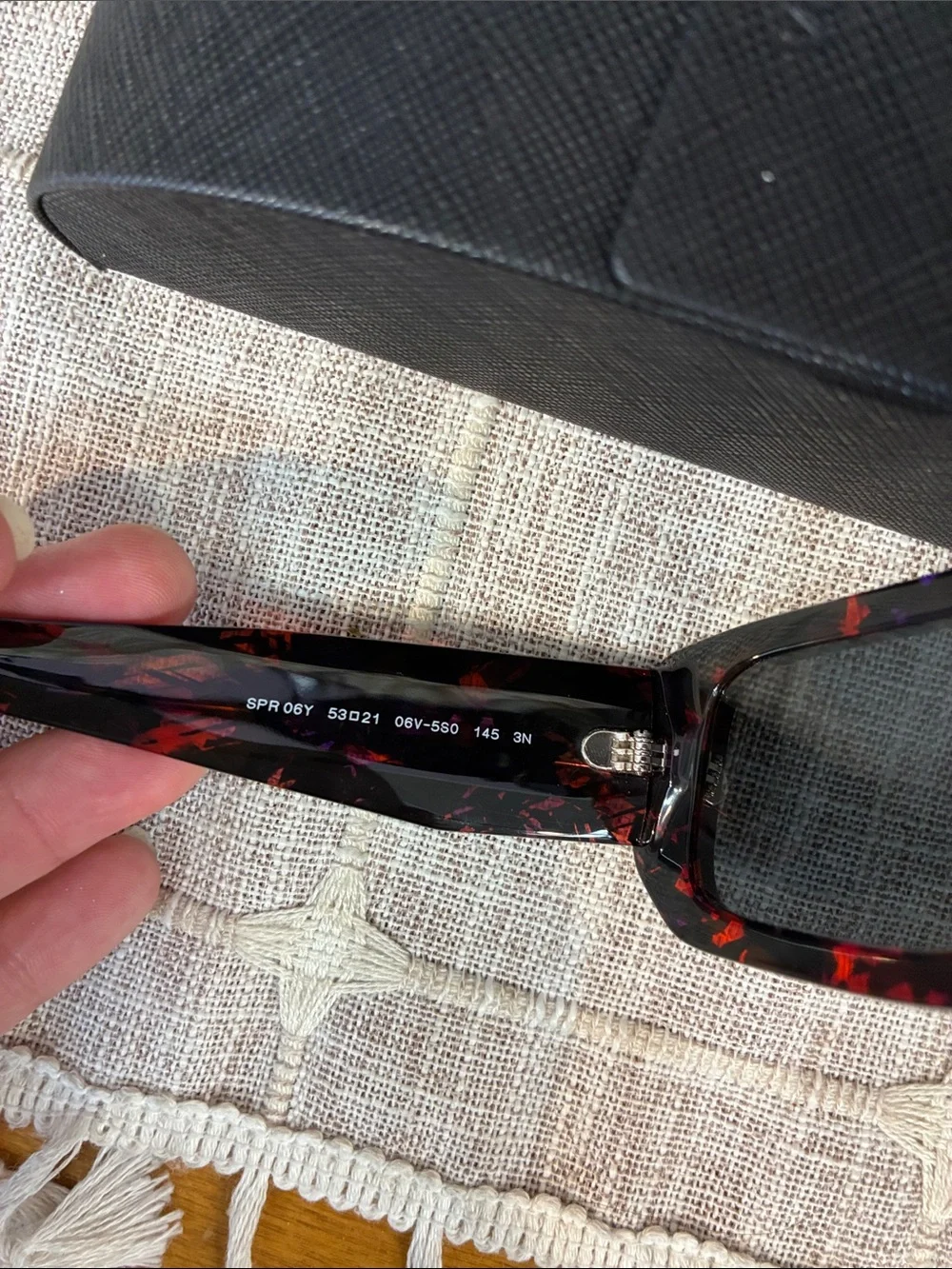 Authentic Prada SPR 06YS Rectangular Tortoiseshell Sunglasses - Black and Brown - Picture 5 of 8